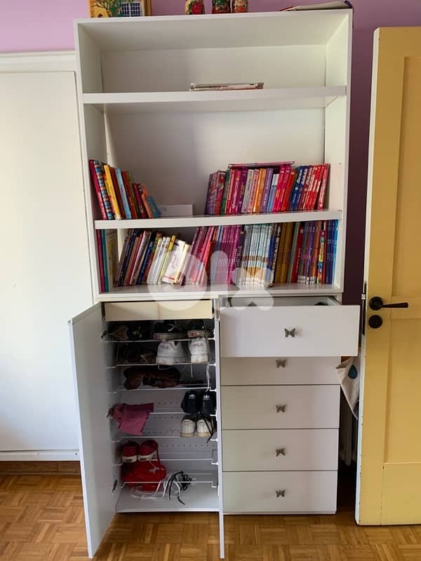 Wooden French Triple deck Bed + 2 bookshelves + 2desks + shoes Cabinet 3