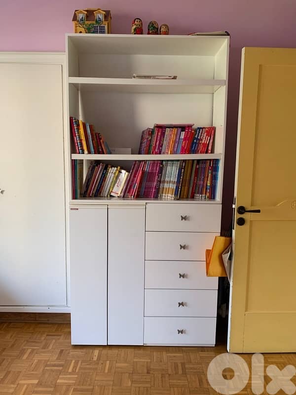 Wooden French Triple deck Bed + 2 bookshelves + 2desks + shoes Cabinet 4
