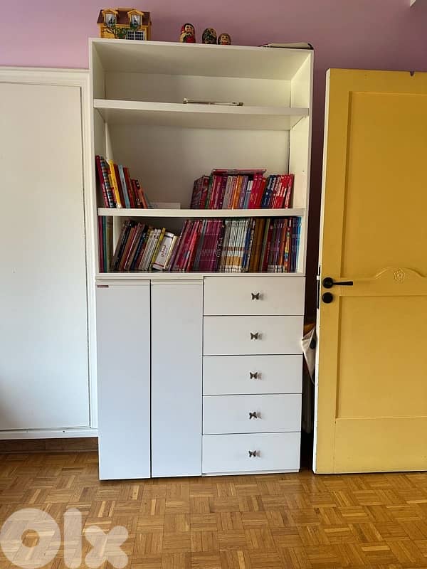 Wooden French Triple deck Bed + 2 bookshelves + 2desks + shoes Cabinet 8