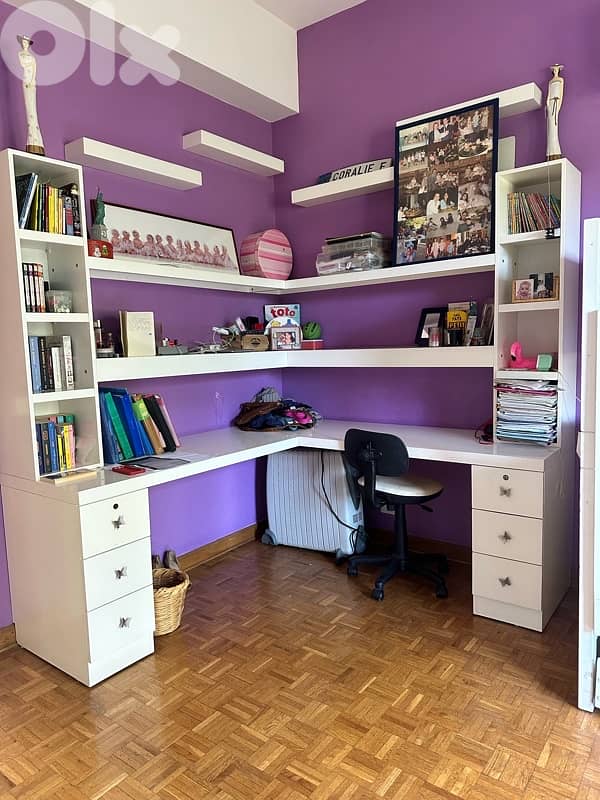 Wooden French Triple deck Bed + 2 bookshelves + 2desks + shoes Cabinet 9
