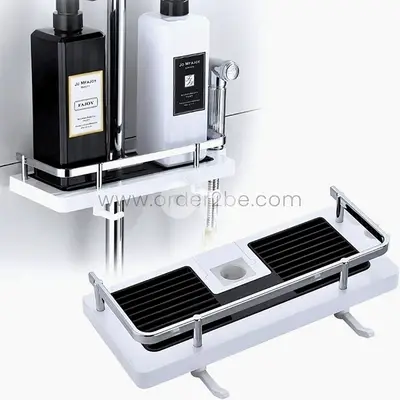 Space-Saving Shower Caddy–Drill-Free ABS Shelf + Drainage Tray, Hooks