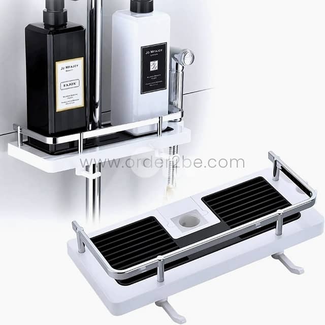 Space-Saving Shower Caddy–Drill-Free ABS Shelf + Drainage Tray, Hooks 0