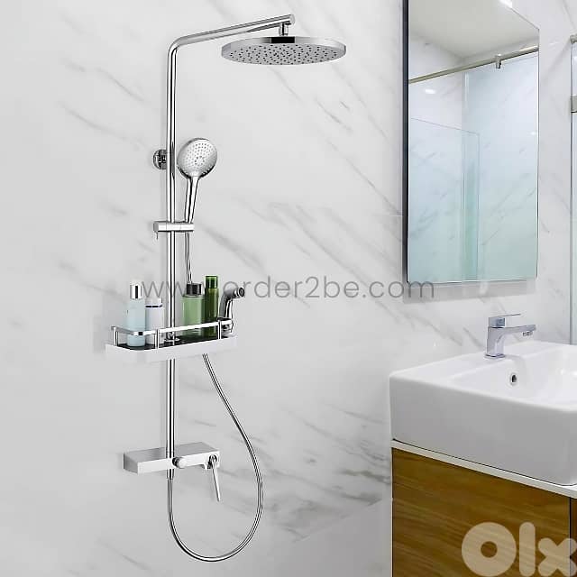 Space-Saving Shower Caddy–Drill-Free ABS Shelf + Drainage Tray, Hooks 1
