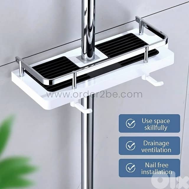Space-Saving Shower Caddy–Drill-Free ABS Shelf + Drainage Tray, Hooks 2