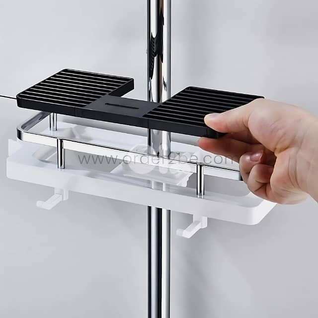 Space-Saving Shower Caddy–Drill-Free ABS Shelf + Drainage Tray, Hooks 3