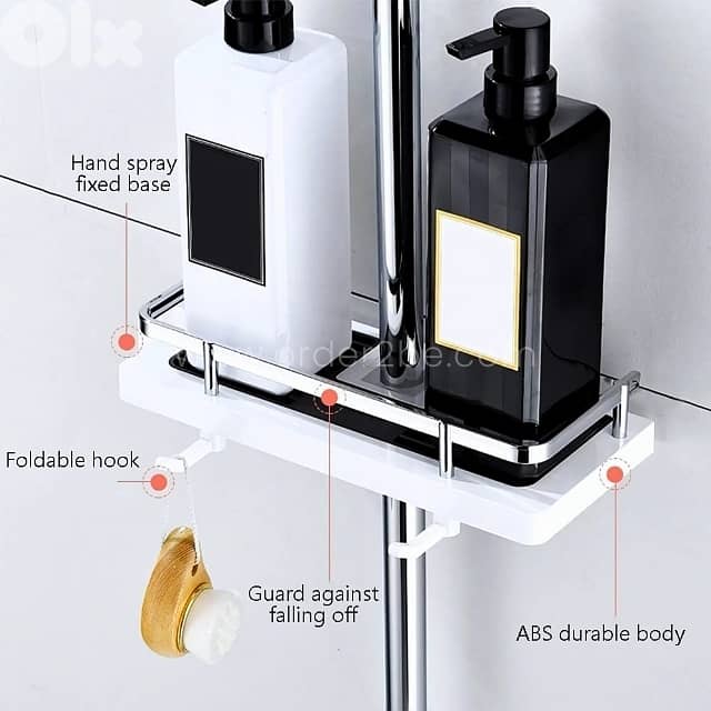 Space-Saving Shower Caddy–Drill-Free ABS Shelf + Drainage Tray, Hooks 4