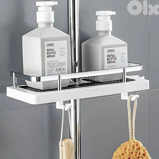 Space-Saving Shower Caddy–Drill-Free ABS Shelf + Drainage Tray, Hooks 5
