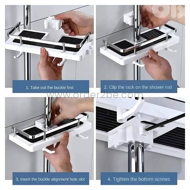 Space-Saving Shower Caddy–Drill-Free ABS Shelf + Drainage Tray, Hooks 7
