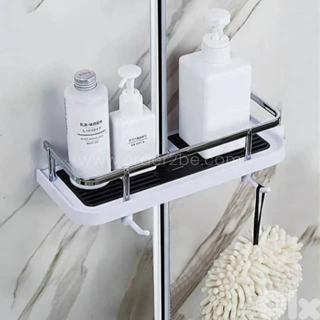 Space-Saving Shower Caddy–Drill-Free ABS Shelf + Drainage Tray, Hooks 8