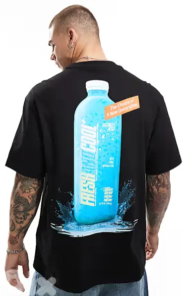 Bershka bottle back printed T-shirt in black size (S)