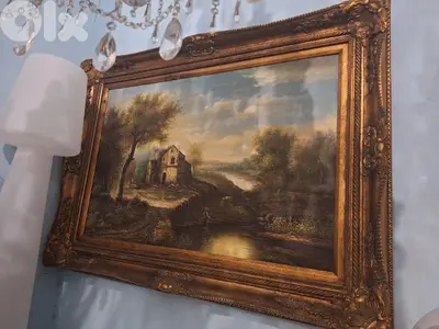 لوحة رسم طبيعي مميز مع كادر خشب حفر رائع جدا