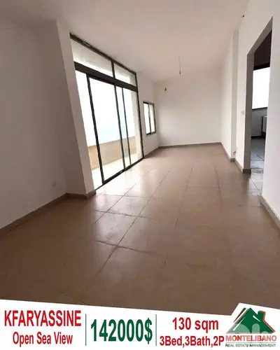 130 sqm Apartment For Sale in Kfaryassine with Open Sea View !!!