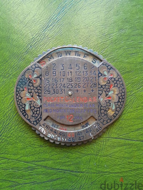 vintage ww2 Brass pocket Calendar 1940-1951 0