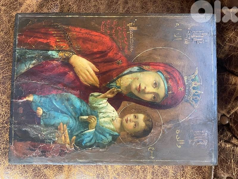 rare Melkite icon dated 1885 holy mother and child 14