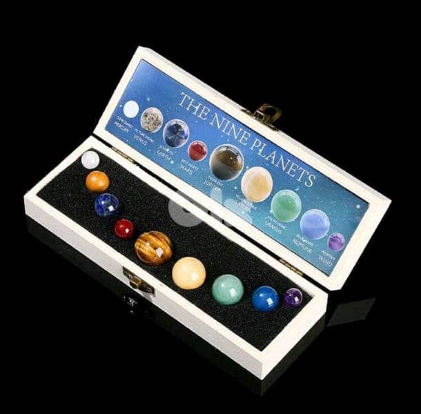 Deluxe Solar systeme hand made gem stones & fine wooden box gift set 1