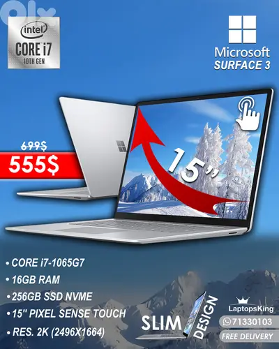 MICROSOFT SURFACE 3 Core i7-1065G7 15” 2K TOUCHSCREEN
