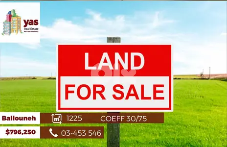 Ballouneh 1225m2 | Coeff 30/75 | Claasy Area | Sea View | BA|