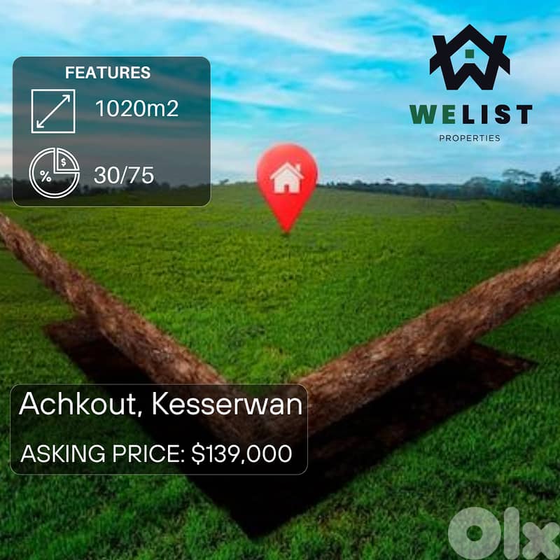 1020sqm Land for sale in Achkout, Kesserwan  REF: NW25JLA1020139 0