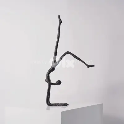 Stillness in Motion Sculpture – Abstract Black Metal Handstand Figure