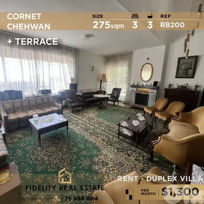 Villa Duplex for rent in Cornet Chehwan RB200 فيلا دوبلكس للإيجار