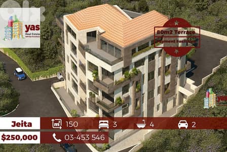 Jeita 150m2 | 80m2 Terrace | Under Construction |Payment Facilities|BA