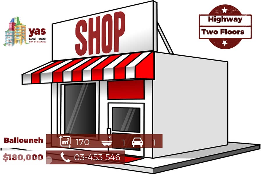 Ballouneh 170m2 | Main Highway Shop | Excellent Condition | BA 0