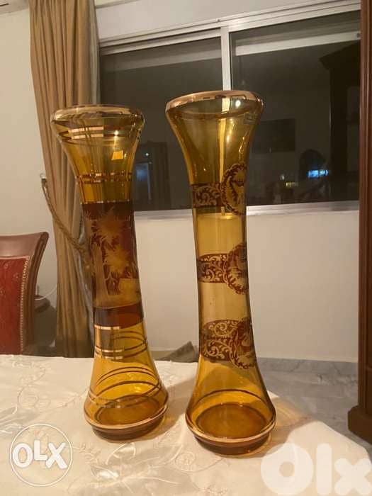 2 EGERMANN Czech Republic Crystal Brown Vases 0