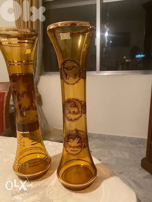 2 EGERMANN Czech Republic Crystal Brown Vases 1