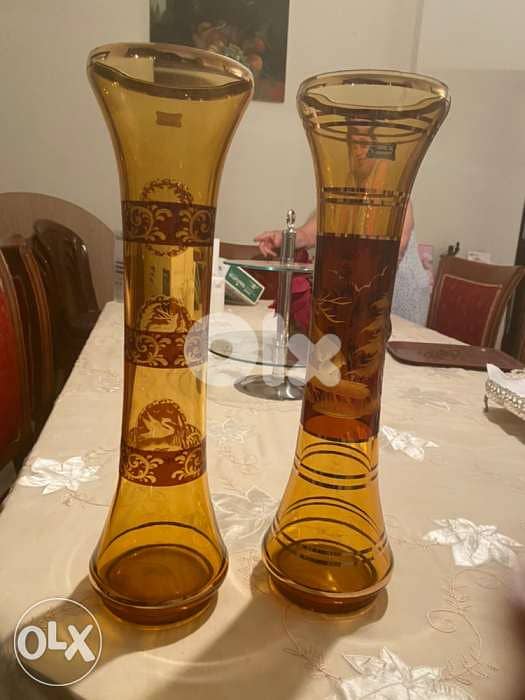 2 EGERMANN Czech Republic Crystal Brown Vases 2