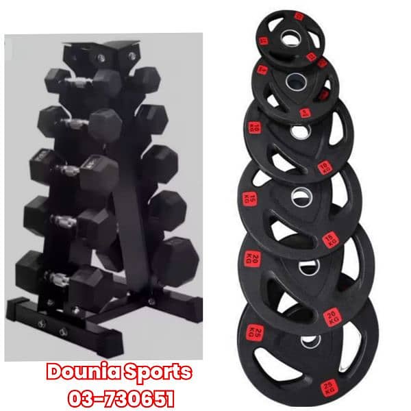 2.30$ hexagon dumbbells and Olympic rubber plates 0