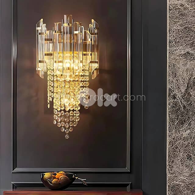 Crystal Cascade Wall Light with Jewel-Cut Glass & Brushed Gold 0
