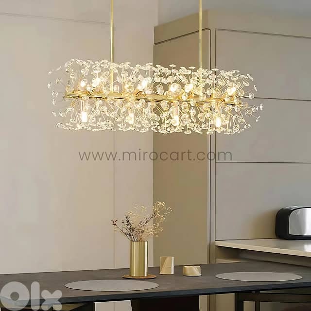 Luxury Gold Bar Chandelier with Cascading Crystals for Dining Room 0