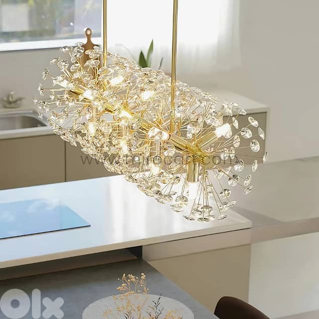 Luxury Gold Bar Chandelier with Cascading Crystals for Dining Room 1