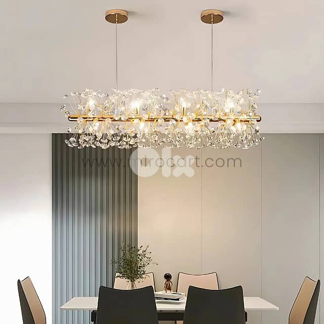 Luxury Gold Bar Chandelier with Cascading Crystals for Dining Room 2