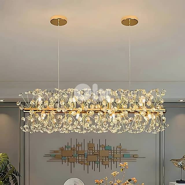 Luxury Gold Bar Chandelier with Cascading Crystals for Dining Room 6