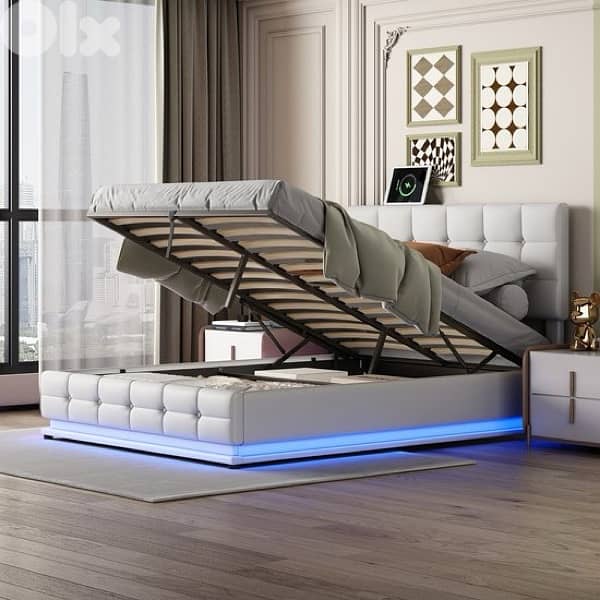 double bed leather white 3