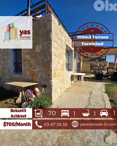 Bekaatit Achkout 70m2 | 100m2 Terrace | Furnished | Standalone | KH