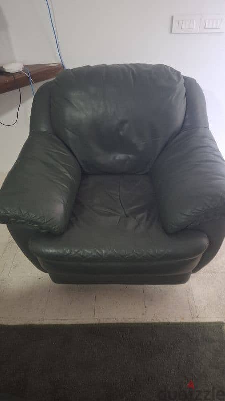 3 beautiful italian green leather sofas in good condition 0