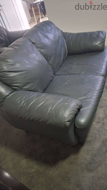 3 beautiful italian green leather sofas in good condition 3