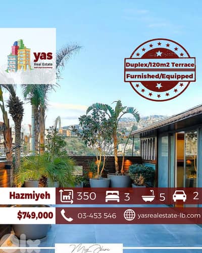 Hazmiyeh 350m2 | 120m2 Terrace | Furnished Duplex | Prime Location |PA
