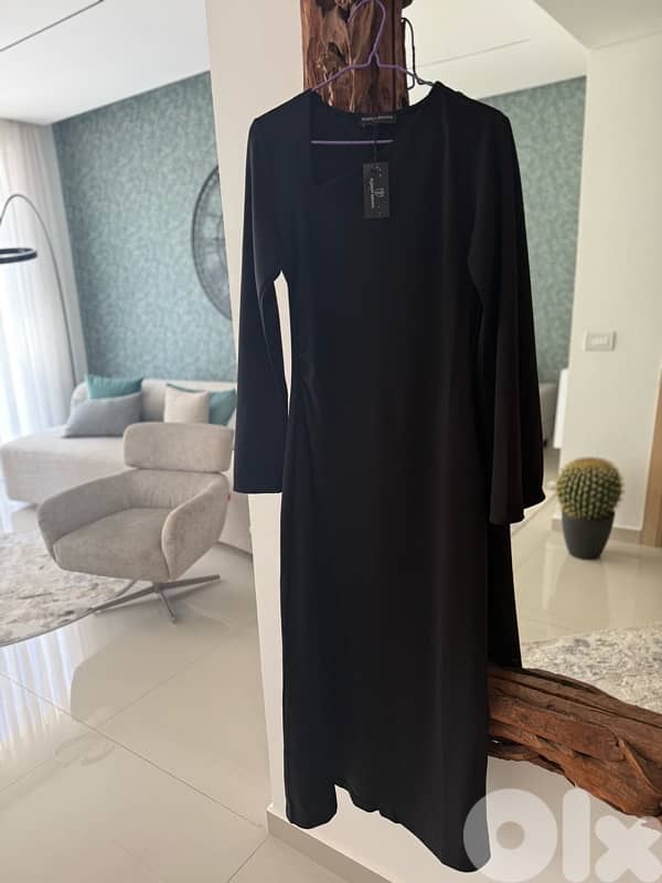 Maison Brown Black Long Sleeve Thigh-Slit Maxi Dress 0