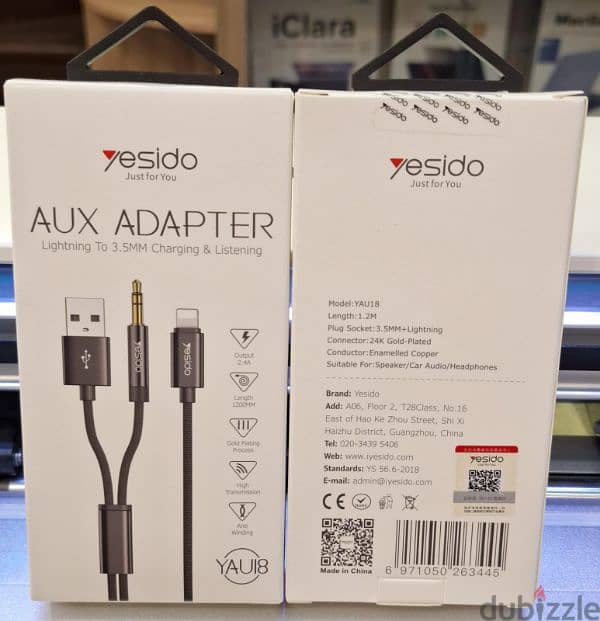 YESIDO AUX ADAPTER LIGHTNING TO 3.5MM CHARGING & LISTENING YAU18 7$ 0