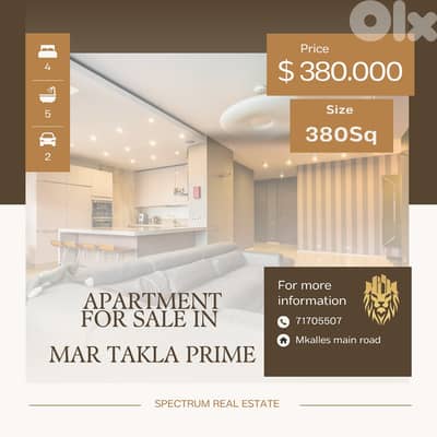 1000$/Sq HUGE APARTMENT FOR SALE IN MAR TAKLA HAZMIEH, (HA-485)