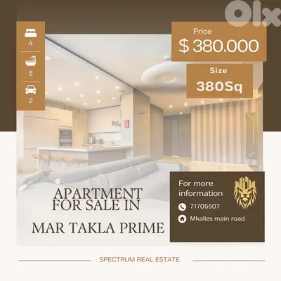 1000$/Sq HUGE APARTMENT FOR SALE IN MAR TAKLA HAZMIEH, (HA-485)