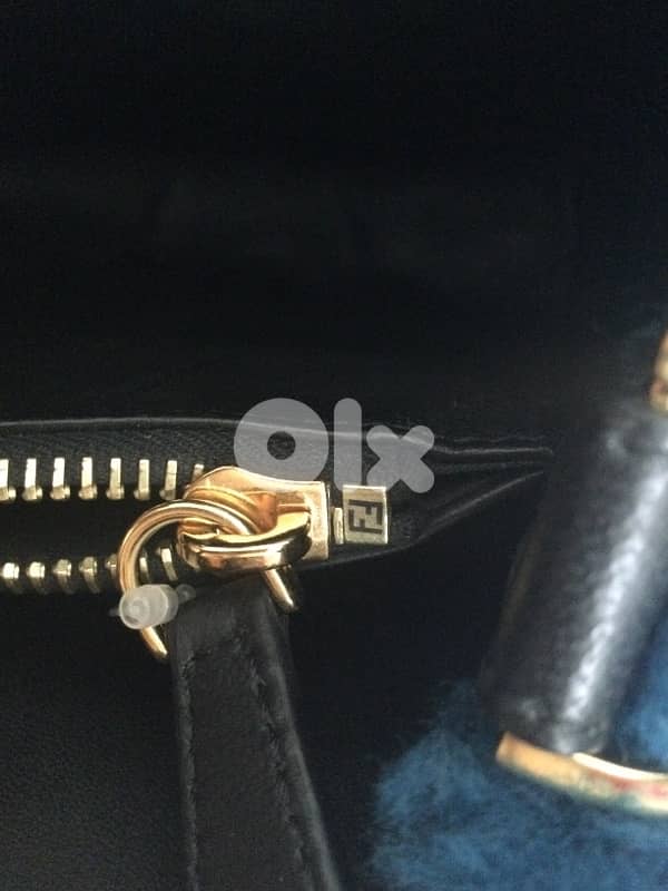 Fendi, Sac bandoulière 2 Jours MM Fendi Cuir et Laine Bleu 5
