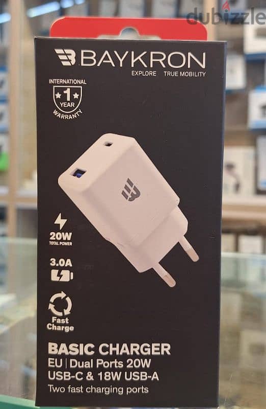 BAYKRON BASIC CHARGER EU/DUAL PORTS 20W USB-C& 18W USB-A 20W 3A 0