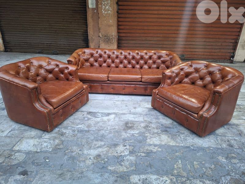 salon chesterfield genuine leather buffalo original England 0
