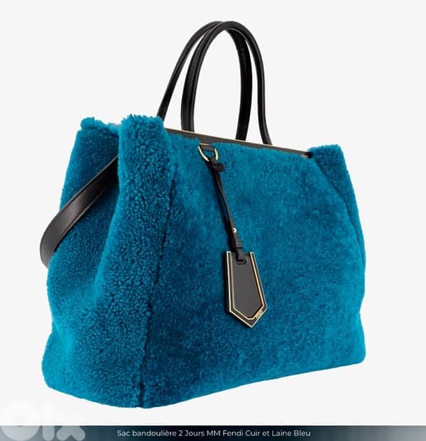 Fendi, Sac bandoulière 2 Jours MM Fendi Cuir et Laine Bleu 0
