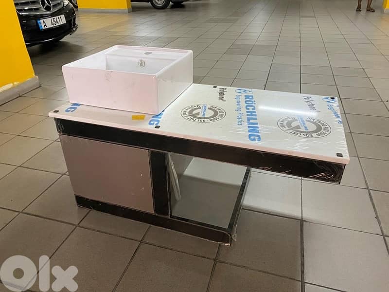 Bathroom white and black cabinet with sink and mirror 1
