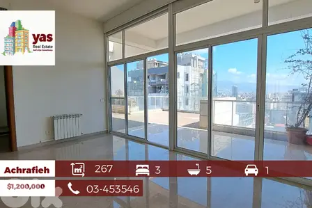 Achrafieh 267m2 | 84m2 Terraces | Equipped Kitchen | View | PA |